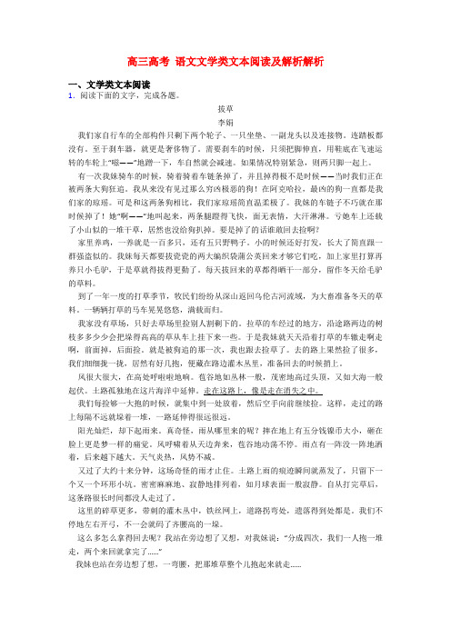 高三高考 语文文学类文本阅读及解析解析