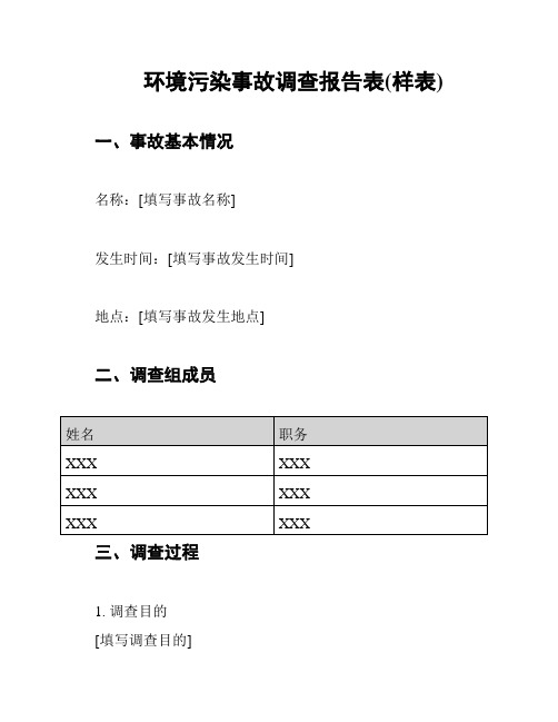 环境污染事故调查报告表(样表)