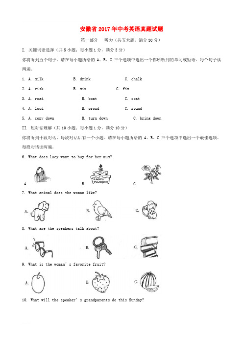 安徽省2017年中考英语真题试题(精品解析)