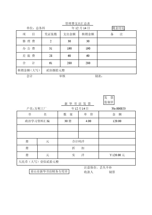 管理费支出汇总表