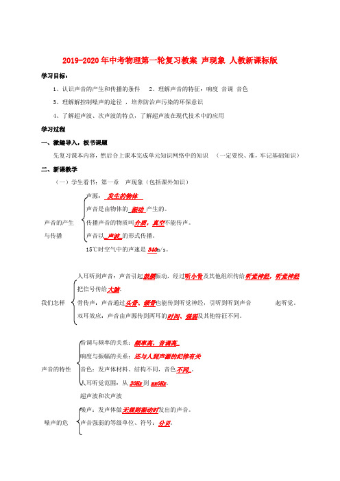 2019-2020年中考物理第一轮复习教案 声现象 人教新课标版 