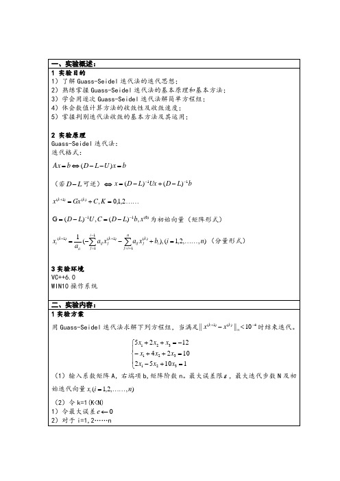 数值方法迭代法解线性方程组实验报告