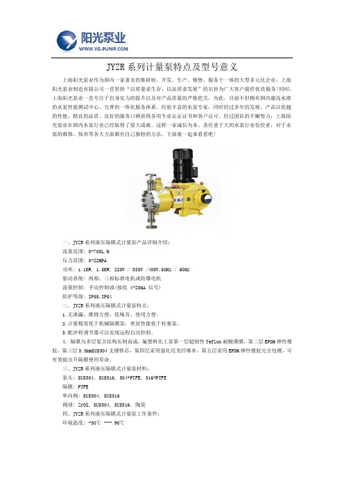 JYZR系列计量泵特点及型号意义