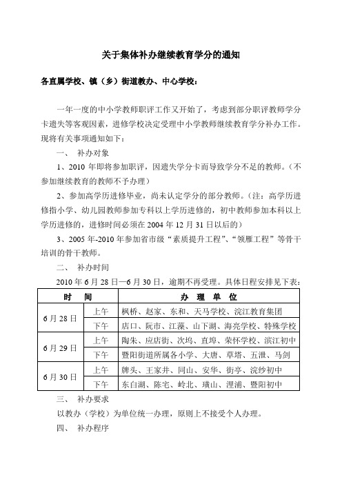 关于集体补办继续教育学分的通知 .doc