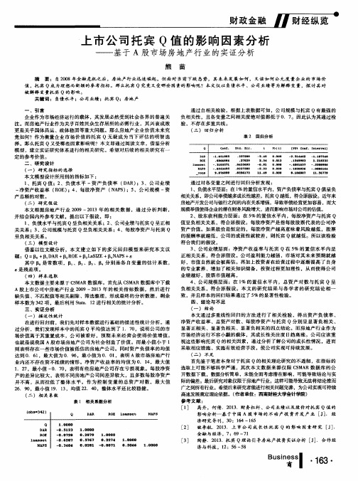 上市公司托宾Q值的影响因素分析——基于A股市场房地产行业的实证分析