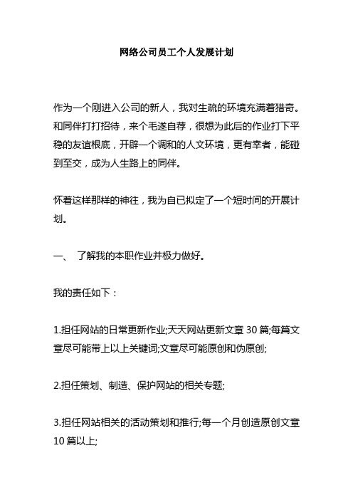 网络公司员工个人发展计划