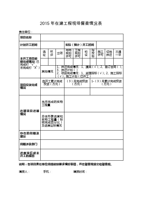 某工程项目现场督查情况表