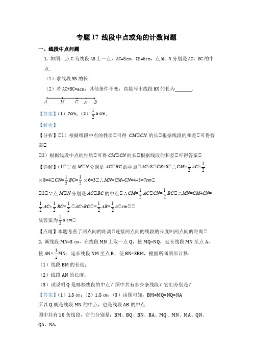 北师大专题17 线段中点或角的计数问题含答案