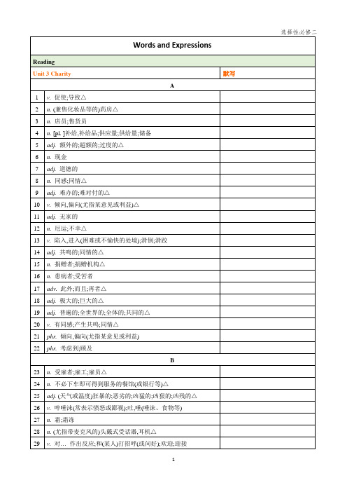 2020上外版高中英语选择性必修二Unit 3单词默写表