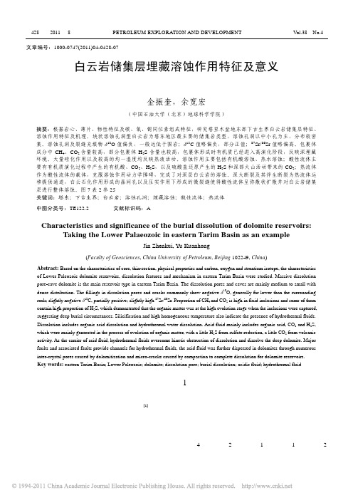 白云岩储集层埋藏溶蚀作用特征及意义_以塔里木盆地东部下古生界为例_金振奎