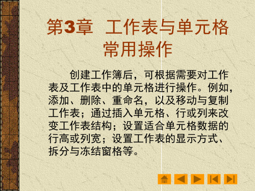 《中文版Excel 2003实例与操作》教学课件 第3章  工作表与单元格常用操作