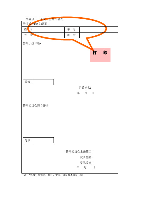 12答辩评语表和评分标准