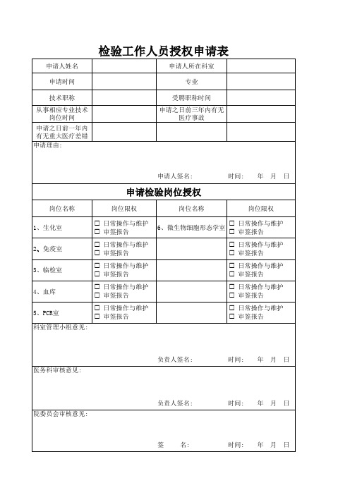 检验工作人员授权申请表