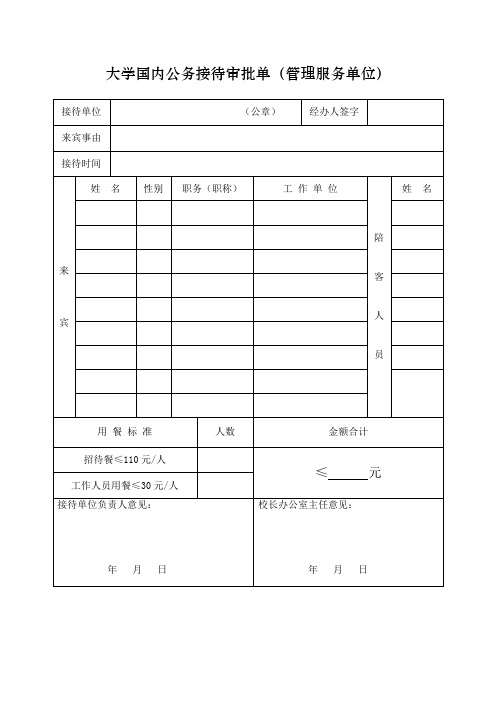 大学国内公务接待审批单