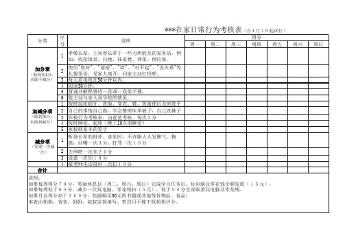 在家日常行为考核表