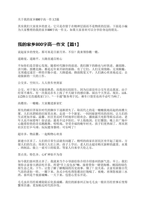 关于我的家乡800字高一作文5篇