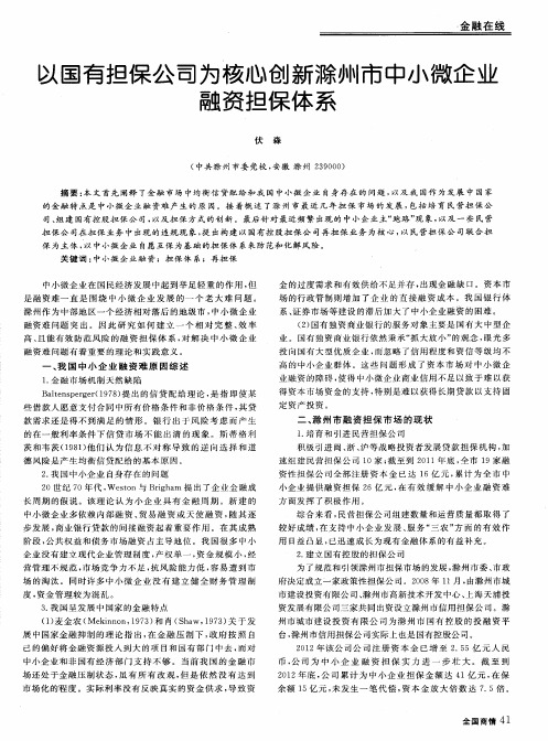 以国有担保公司为核心创新滁州市中小微企业融资担保体系