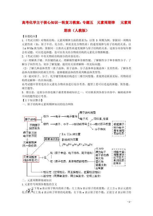 高考化学主干核心知识一轮复习专题五元素周期律元素周期表教案新人教版