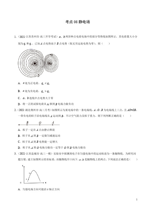 考点08静电场(原卷版)-2021届高三《新题速递·物理》3月刊(高考复习)