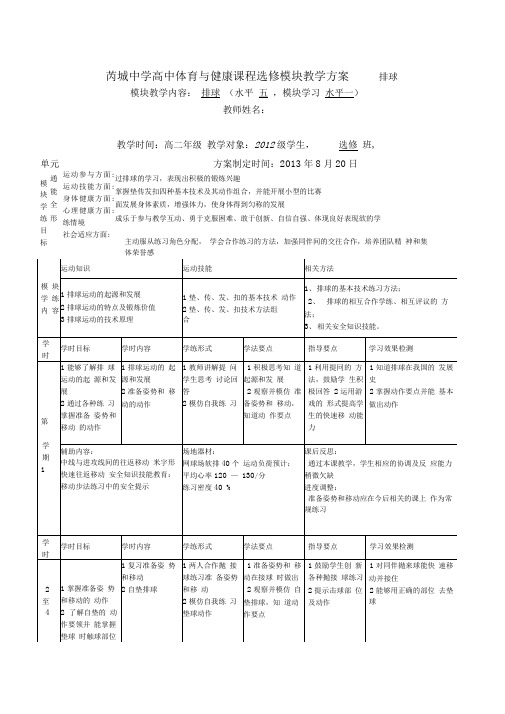 排球模块教学计划精编