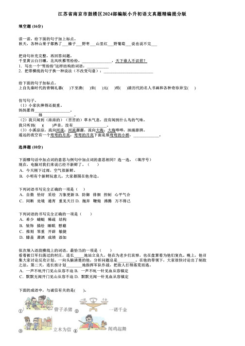 江苏省南京市鼓楼区2024部编版小升初语文真题精编提分版