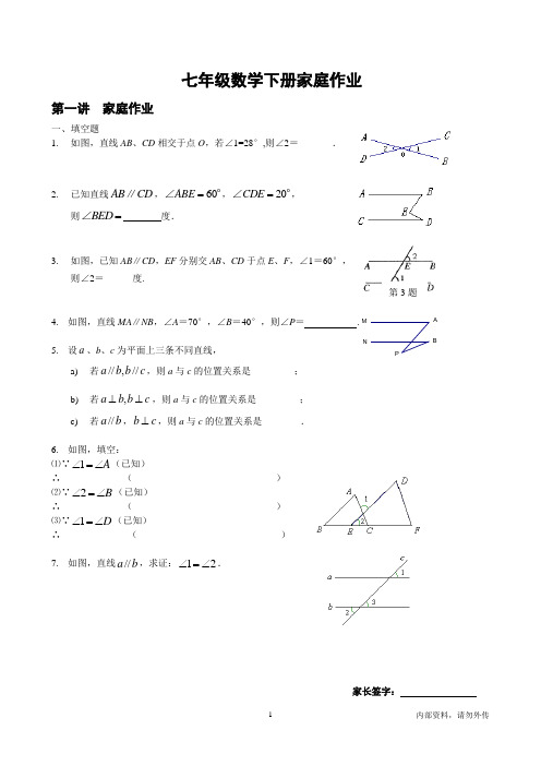 七年级下册数学家庭作业