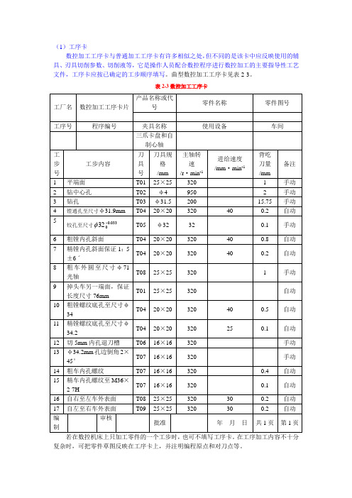 数控加工工艺文件