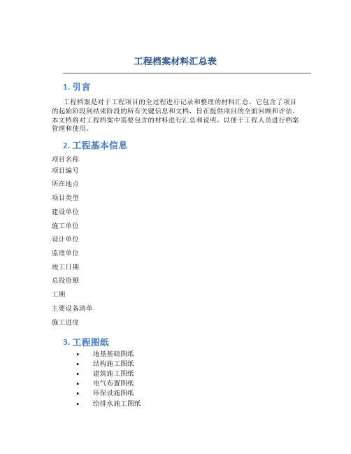 工程档案材料汇总表