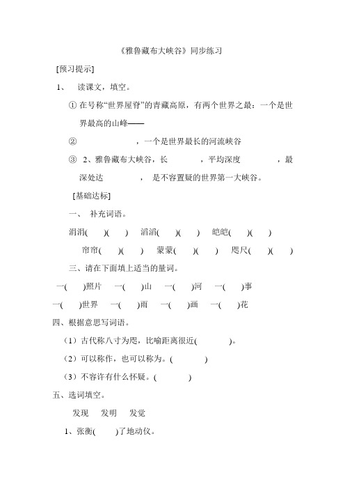 《雅鲁藏布大峡谷》同步练习
