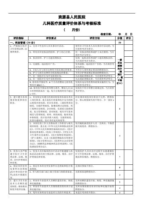 儿科医疗质量评价体系与考核标准(完整版)