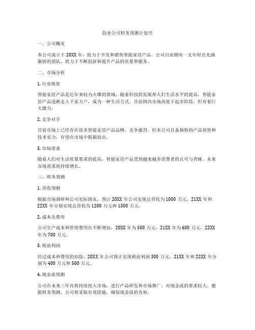 创业公司财务预测计划书