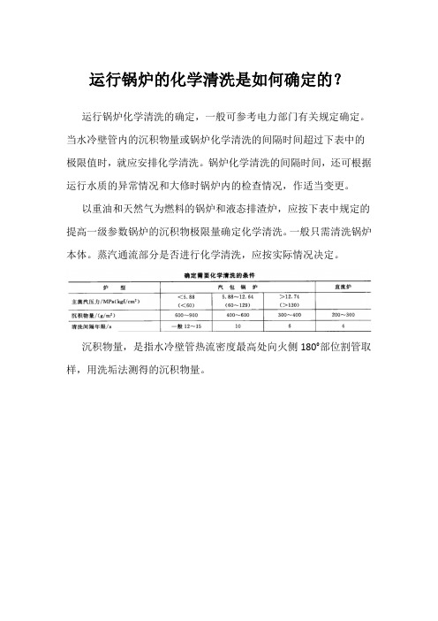 运行锅炉的化学清洗是如何确定的