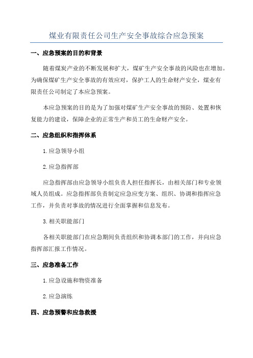 煤业有限责任公司生产安全事故综合应急预案