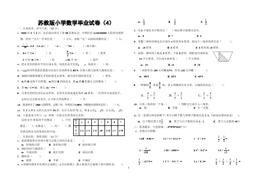 苏教版六年级数学毕业试卷(4)