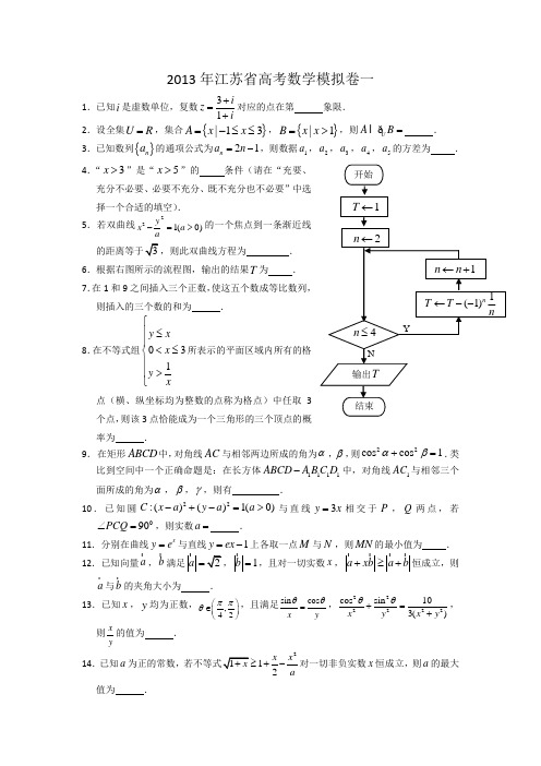 2013年江苏省高考数学模拟卷一