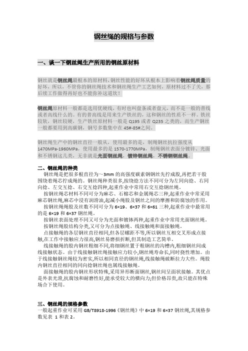 钢丝绳规格参数表