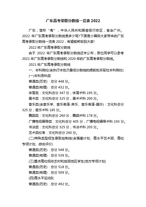 广东高考录取分数线一览表2022