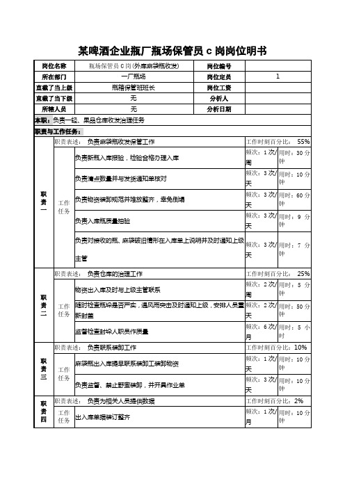 某啤酒企业瓶厂瓶场保管员c岗岗位明书