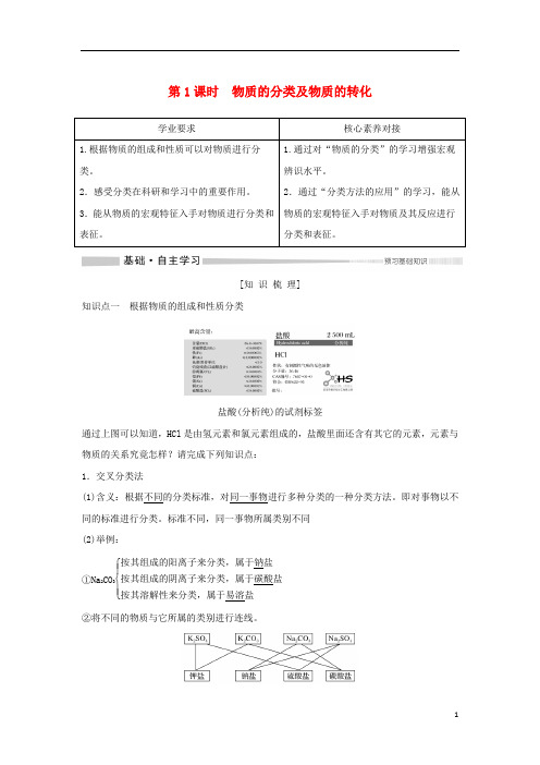 2019_2020版新教材高中化学第1章第1节第1课时物质的分类及物质的转化教案新人教版必修第一册