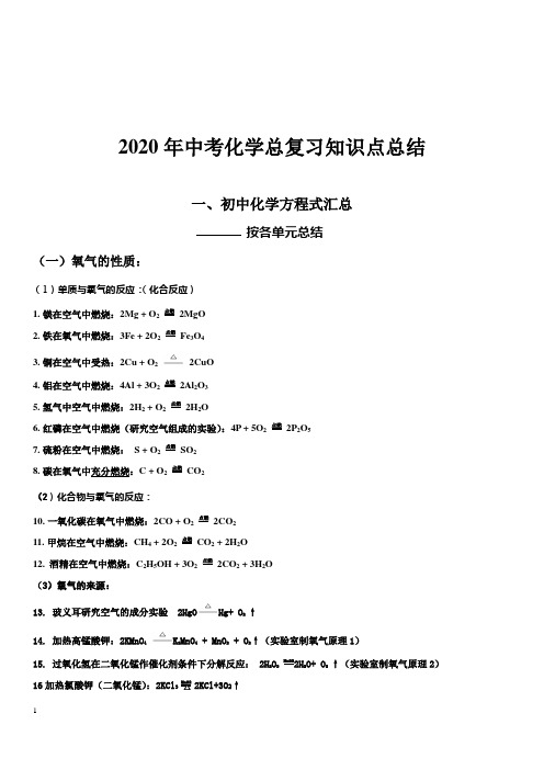 2020年中考化学总复习知识点总结