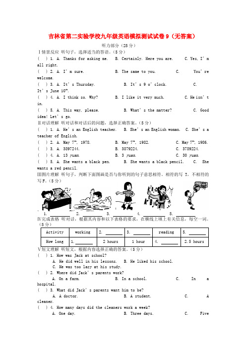 最新-吉林省第二实验学校九年级英语模拟测试试卷9 精