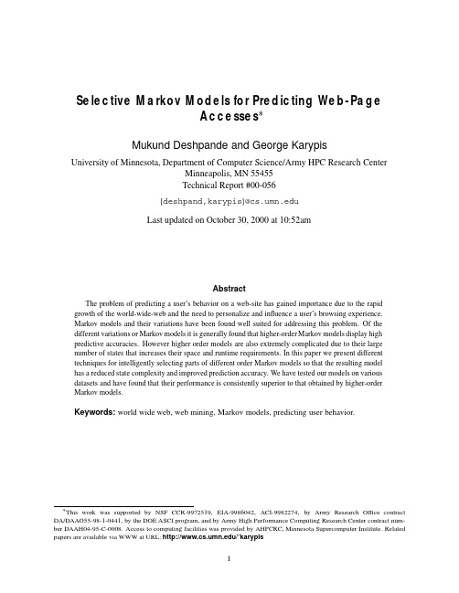 Selective Markov Models for Predicting Web-Page Accesses