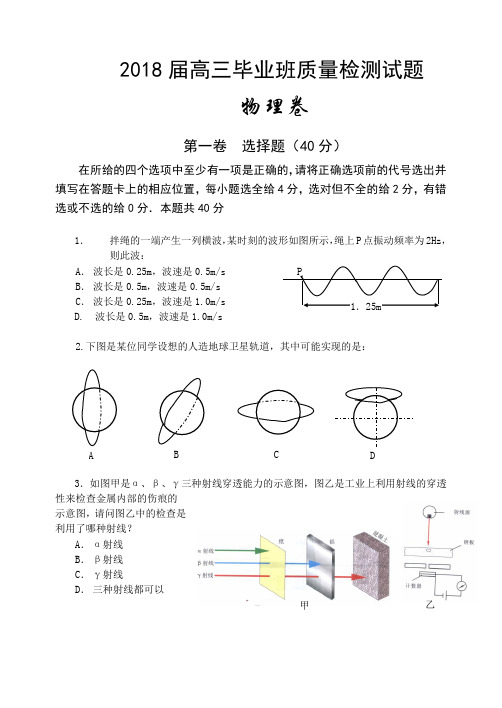 最新-2018届高三毕业班质量检测试题 精品