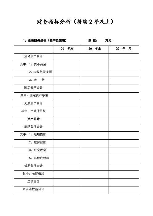 财务指标分析用表