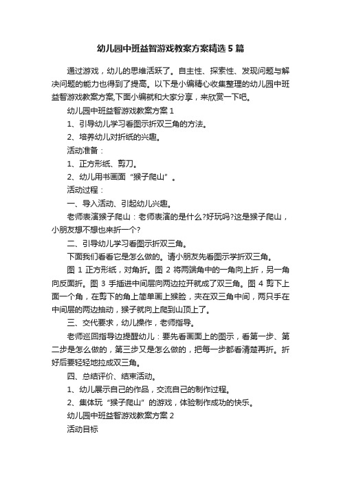 幼儿园中班益智游戏教案方案精选5篇