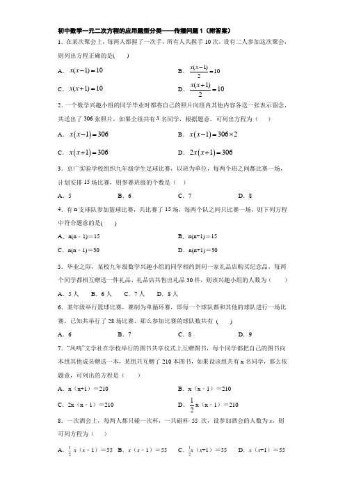 初中数学一元二次方程的应用题型分类——传播问题1(附答案)