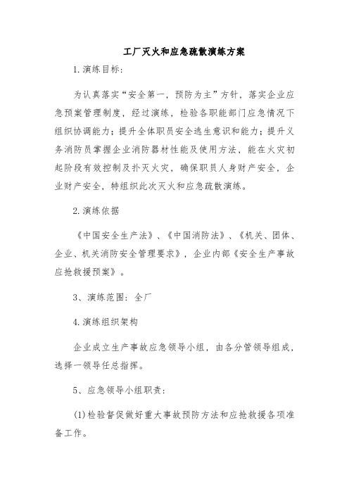 工厂灭火和应急疏散演习专项方案