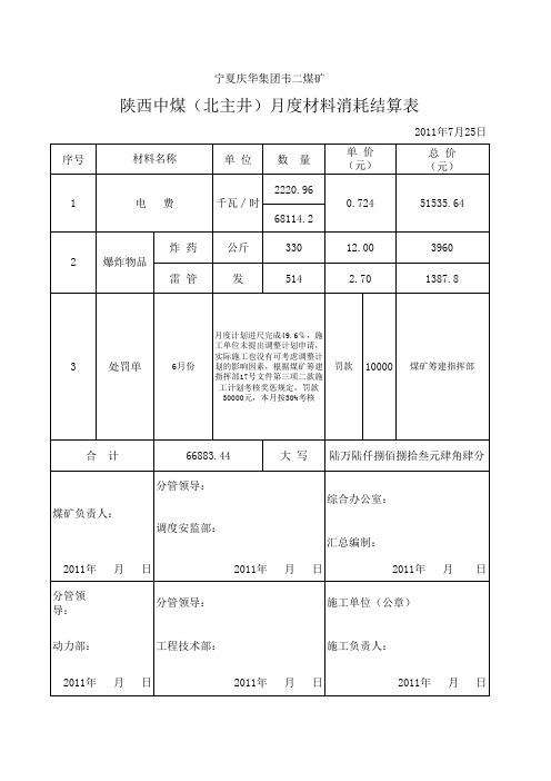 月度结算表