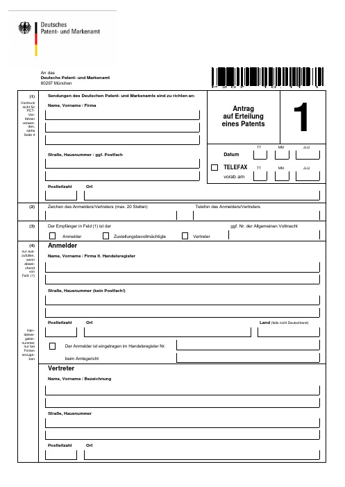 德国专利申请表
