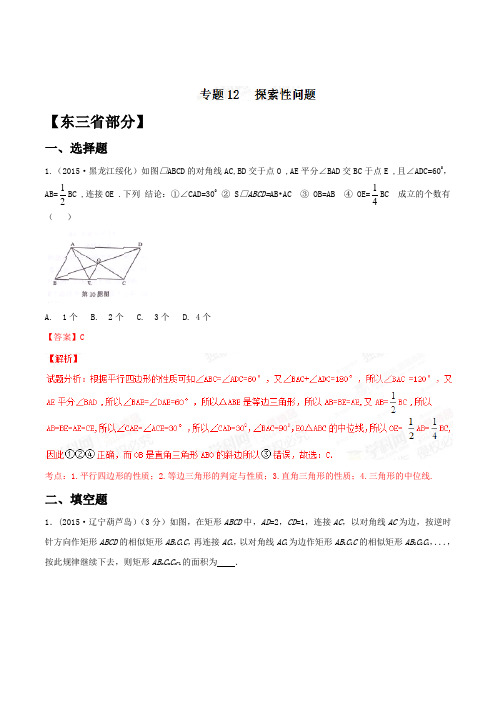 专题12探索性问题(第01期)-2021年中考数学试题分项版解析汇编(东三省专版)(解析版)